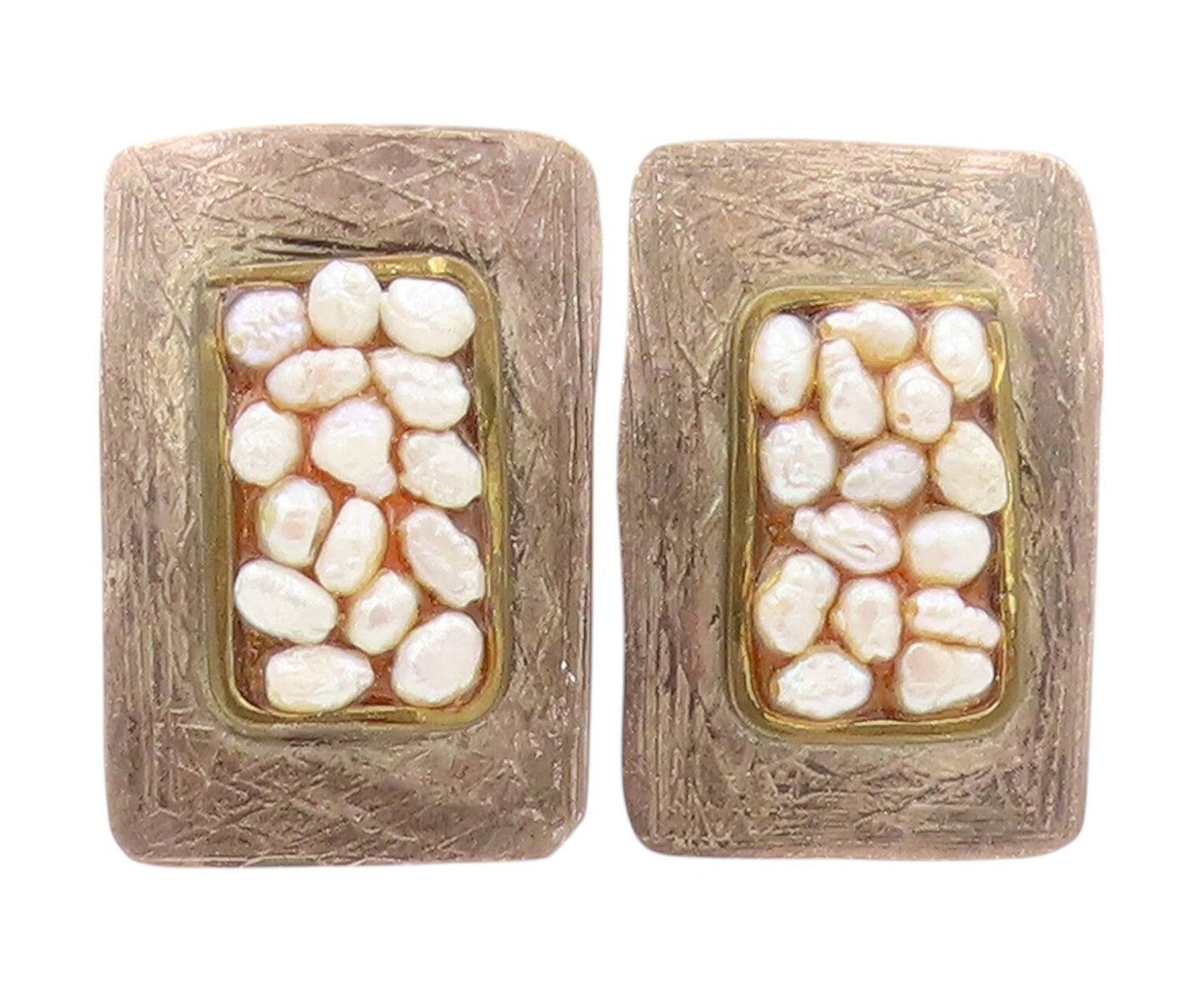 925 Sterling Silver Vintage Earrings Designer Amorphas Rectangle Pearls  EG13408