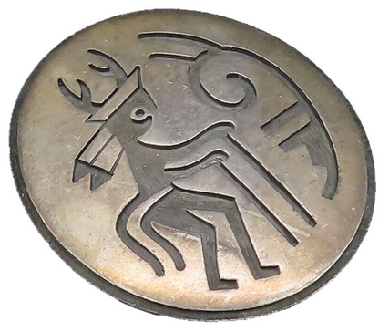 ZUNI NAVAJO 925 Silver  Vintage Carved Warrior Round Brooch Pin  BP10044