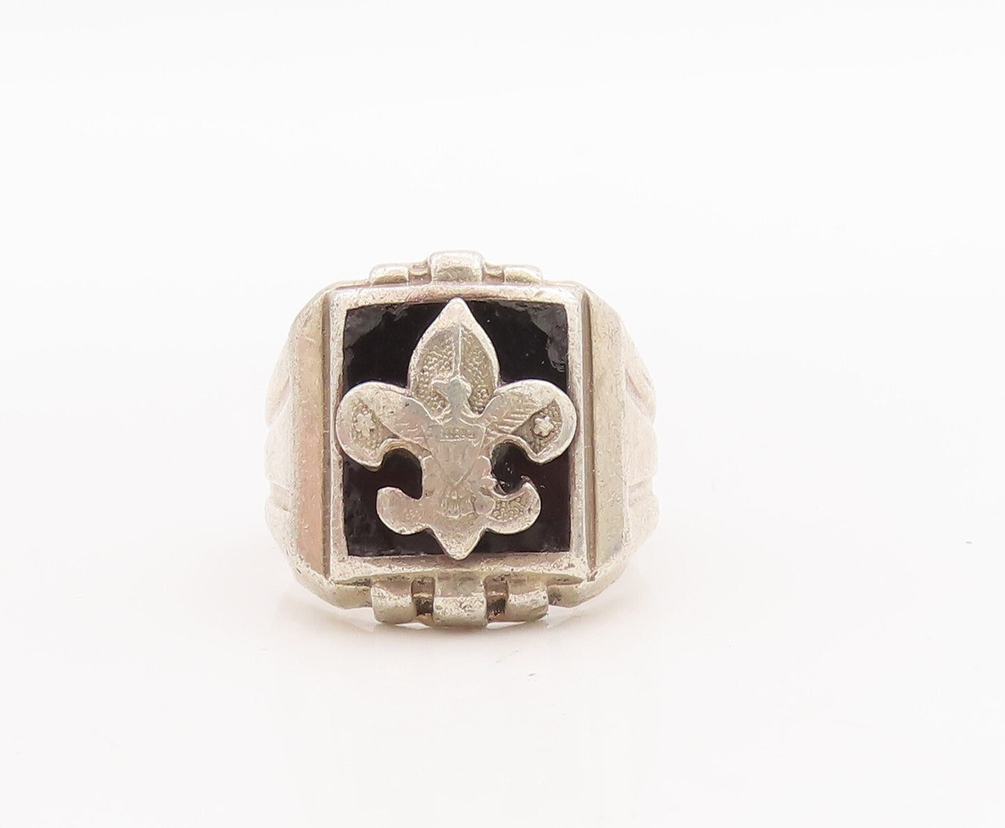 925 Sterling Silver Vintage Ring Antique Carved US Military Symbol Sz 5  RG28989