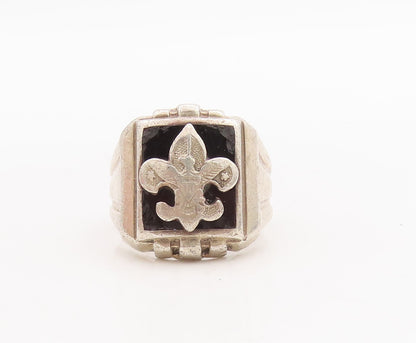 925 Sterling Silver Vintage Ring Antique Carved US Military Symbol Sz 5  RG28989