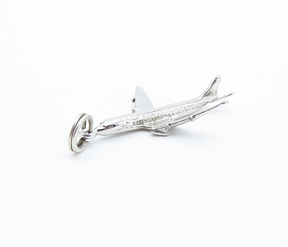 925 Sterling Silver  Vintage Shiny Petite Airplane Motif Drop Pendant  PT4213