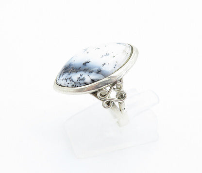 925 Sterling Silver  Dendrite Agate Shiny Cocktail Ring Sz 8.5  RG7756