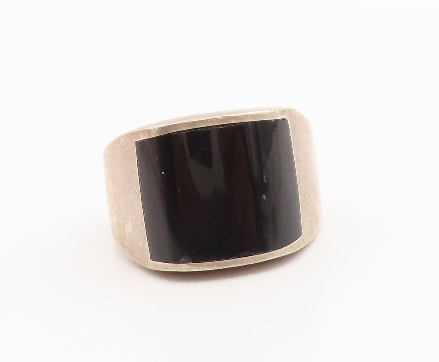 925 Sterling Silver Vintage Ring MEXICO Black Onyx Inlay Band  Sz 11.5  RG35882