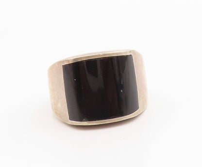 925 Sterling Silver Vintage Ring MEXICO Black Onyx Inlay Band  Sz 11.5  RG35882