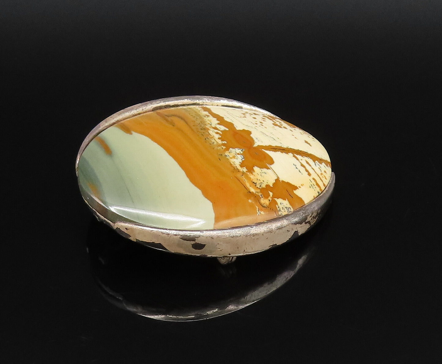 925 Sterling Silver  Vintage Unique Oval Owyhee Picture Jasper Brooch Pin BP9974