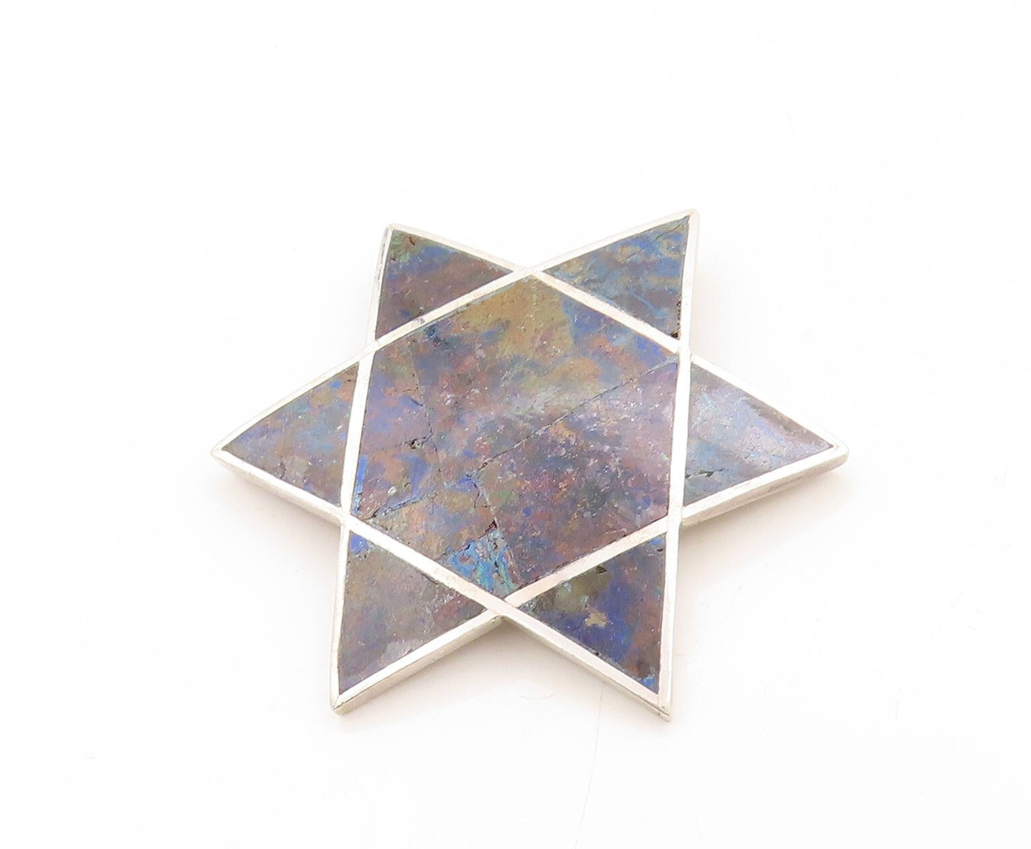925 Sterling Silver Vintage Brooch Pin TAXCO Cutout Star Gemstone Inlay  BP11301