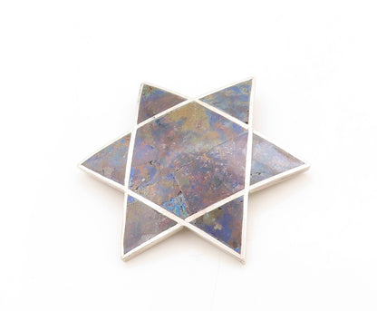 925 Sterling Silver Vintage Brooch Pin TAXCO Cutout Star Gemstone Inlay  BP11301