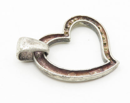 925 Sterling Silver  Vintage Topaz Open Love Heart Drop Pendant  PT8351
