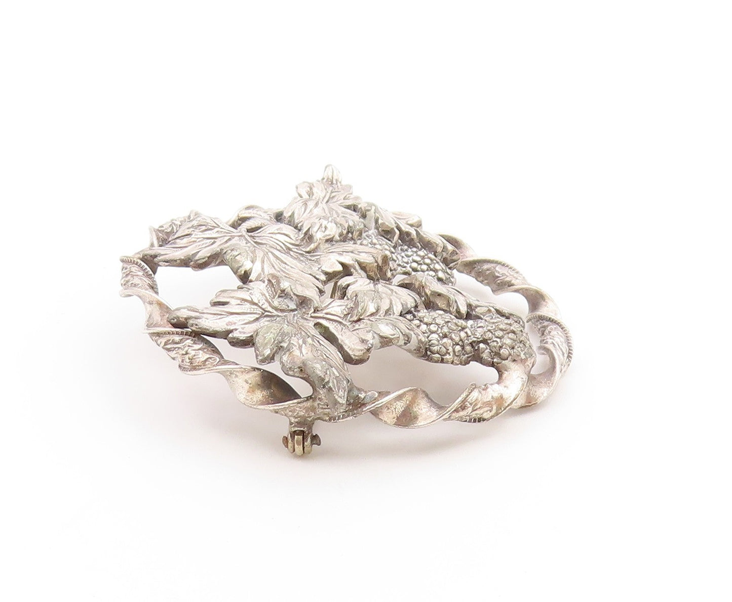925 Sterling Silver  Vintage Antique Grape Vine Floral Twist Brooch Pin BP8290