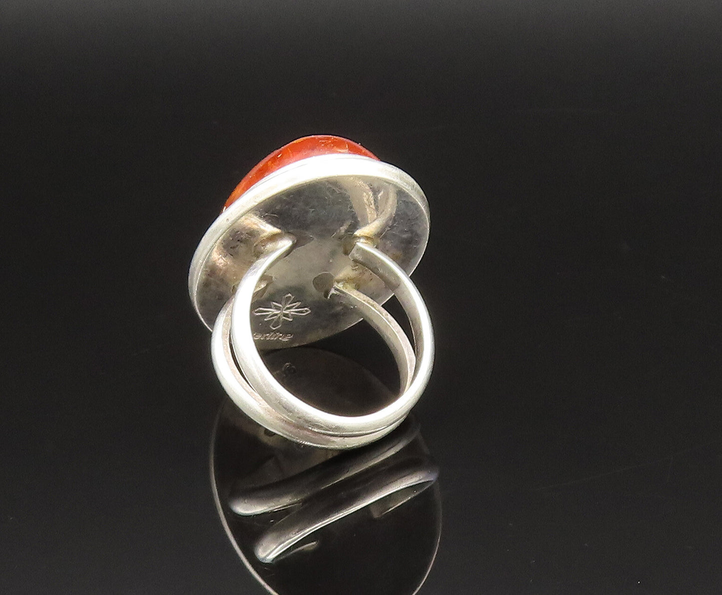 925 Silver  Vintage Cabochon Baltic Amber Split Shank Ring Sz 6  RG25484