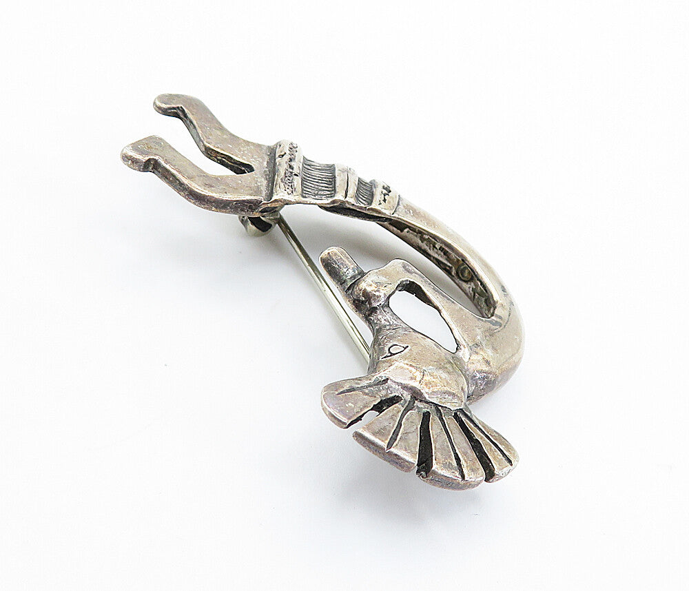 GLENN SANDOVAL NAVAJO 925 Silver  Vintage Kokopelli Dancer Brooch Pin  BP2813