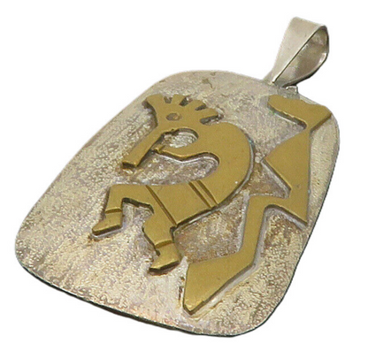 NAVAJO 925 Sterling Silver  Vintage Two Tone Kokopelli Dancer Pendant  PT10192
