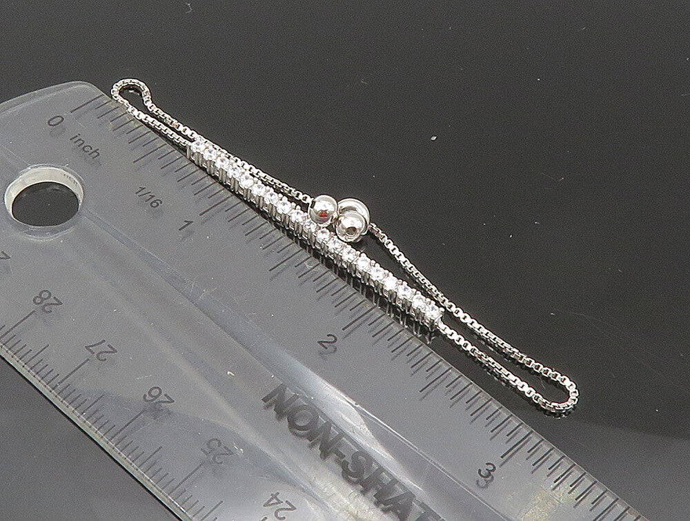 925 Silver  White Cubic Zirconia Adjustable Child Box Chain Bracelet  BT1059