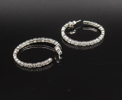 925 Silver  Vintage Genuine Diamonds Square & Round Pattern Earrings  EG12180