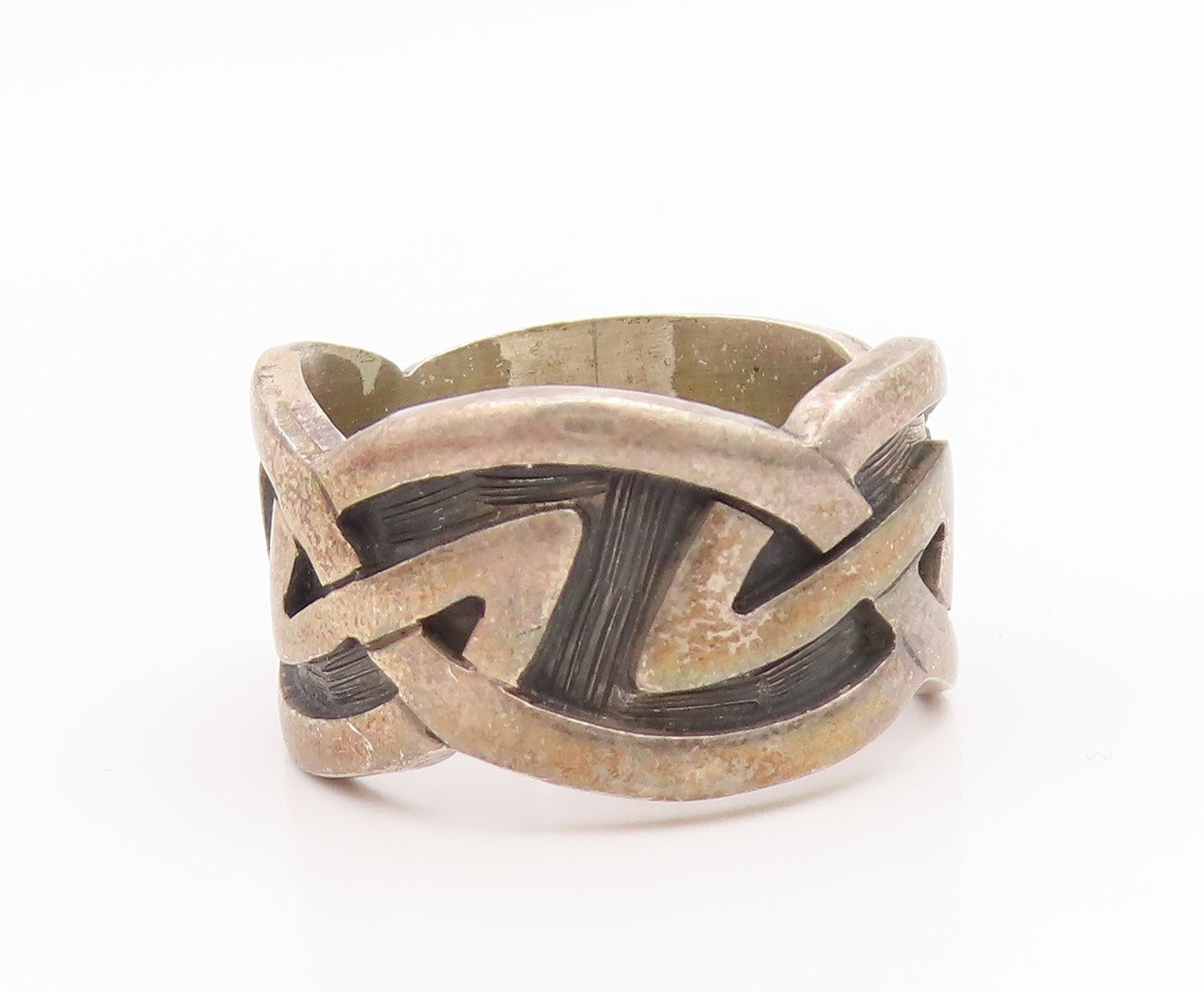 925 Sterling Silver Vintage Ring MEXICO Carved Celtic Knot Band  Sz 9.5  RG35595