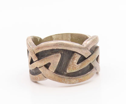 925 Sterling Silver Vintage Ring MEXICO Carved Celtic Knot Band  Sz 9.5  RG35595