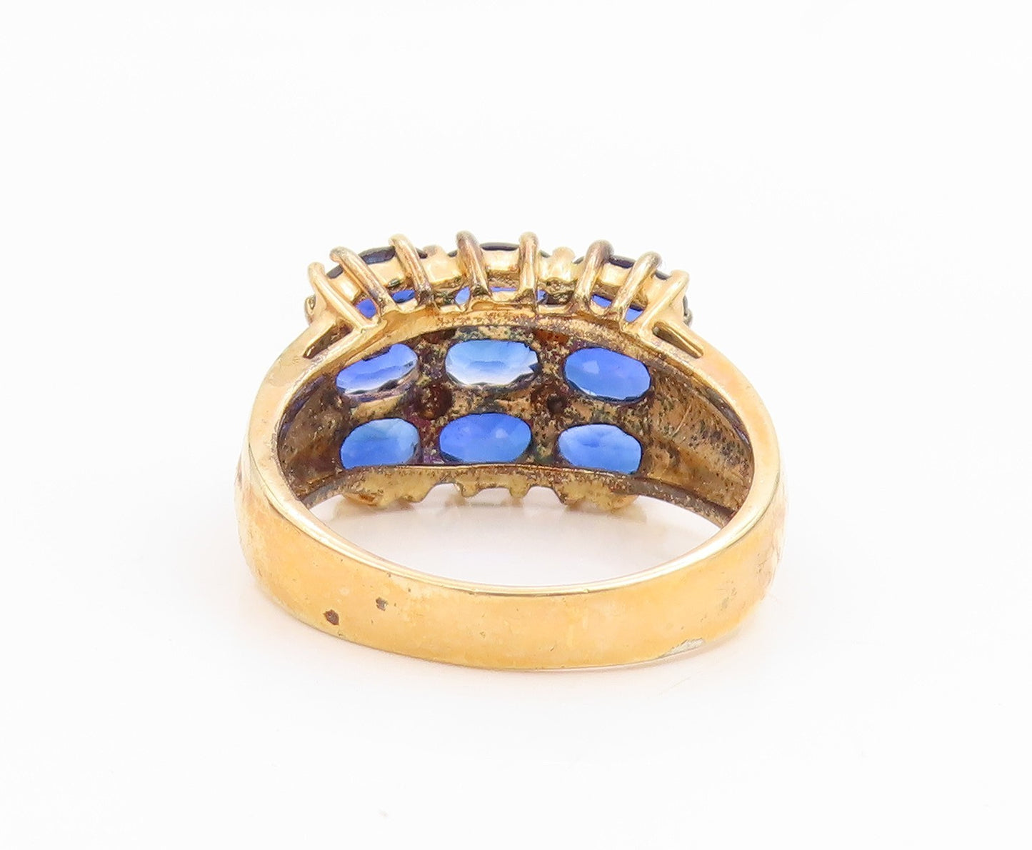 925 Sterling Silver Vintage Ring Gold Plated Sapphire & CZ Cluster Sz 10 RG35329