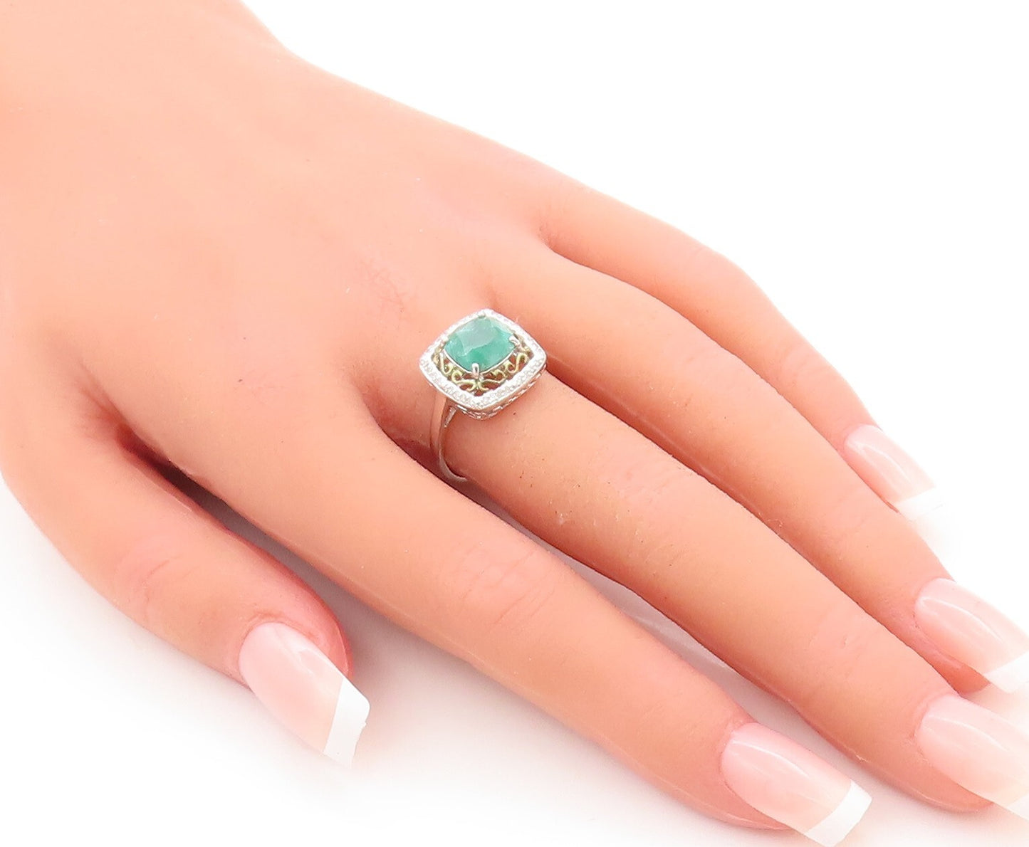 925 Sterling Silver Vintage Ring Swirly Cutout Diamonds & Gemstone Sz 7  RG29699