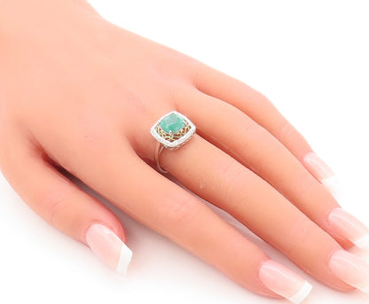 925 Sterling Silver Vintage Ring Swirly Cutout Diamonds & Gemstone Sz 7  RG29699