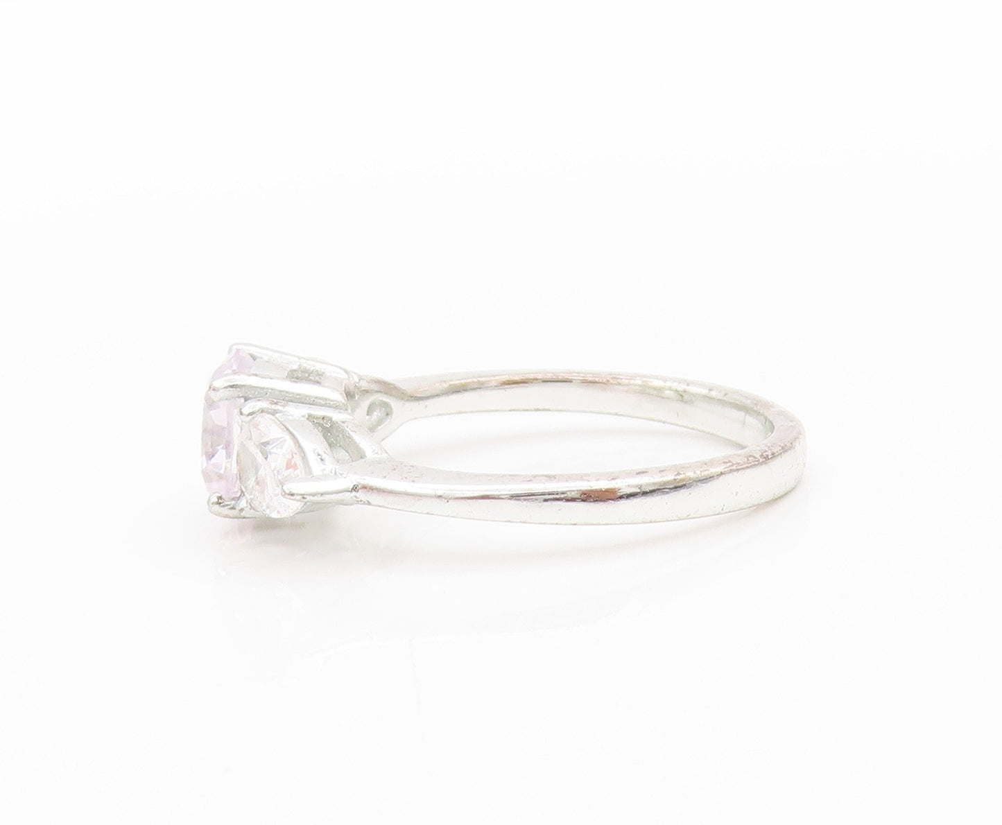 925 Sterling Silver Vintage Ring Modernist Round & Drop Cut CZ  Sz 7  RG33383