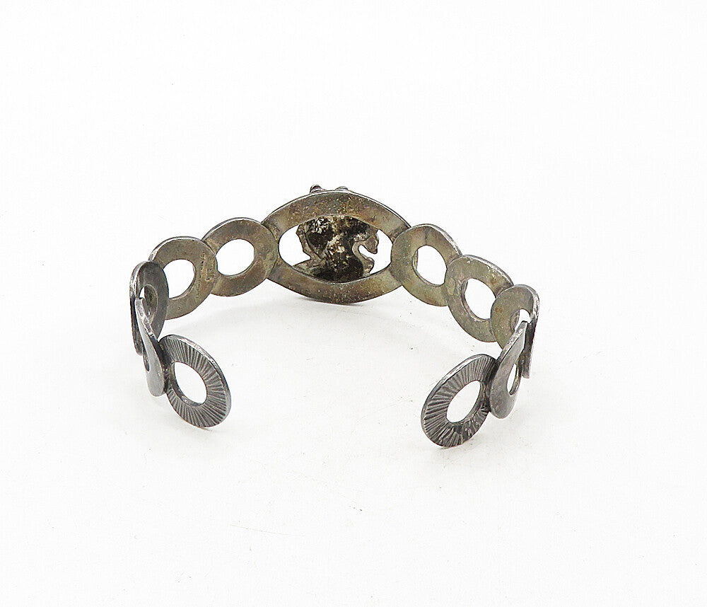 925 Sterling Silver  Vintage Antique Oxidized Woman Face Cuff Bracelet  BT4044