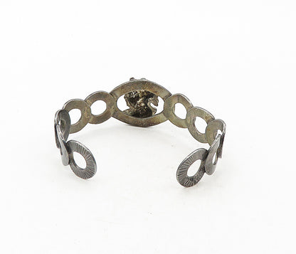 925 Sterling Silver  Vintage Antique Oxidized Woman Face Cuff Bracelet  BT4044
