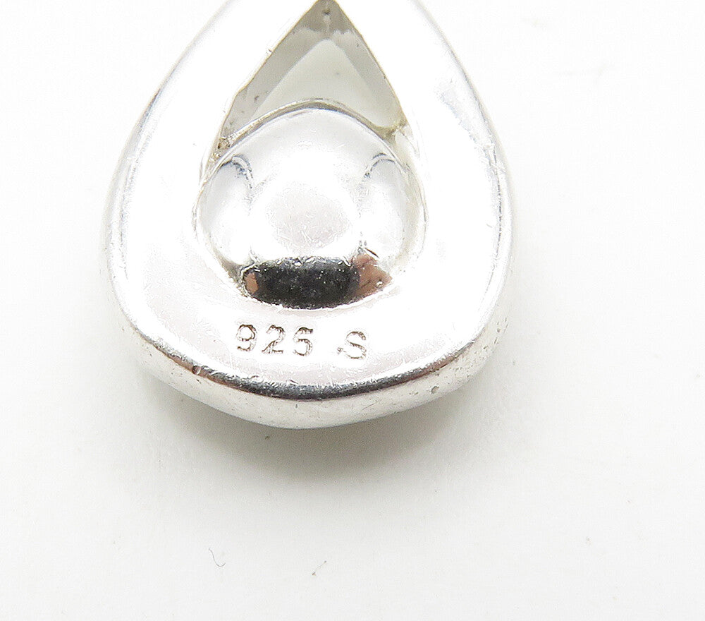 925 Sterling Silver  Shiny Blue & White Topaz Tear Drop Pendant  PT12811
