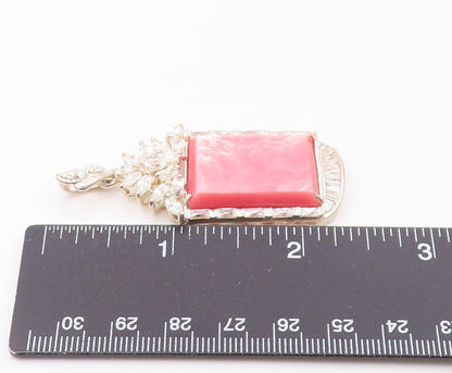 925 Sterling Silver  Pink Mother Of Pearl & Cubic Zirconia Pendant  PT14543