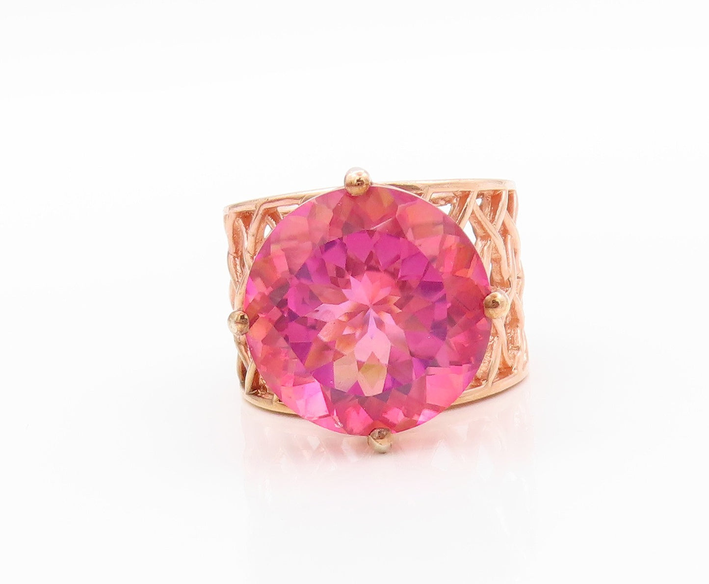 925 Sterling Silver Vintage Ring Rose Gold Plated Net Band Gemstone Sz 7 RG32466