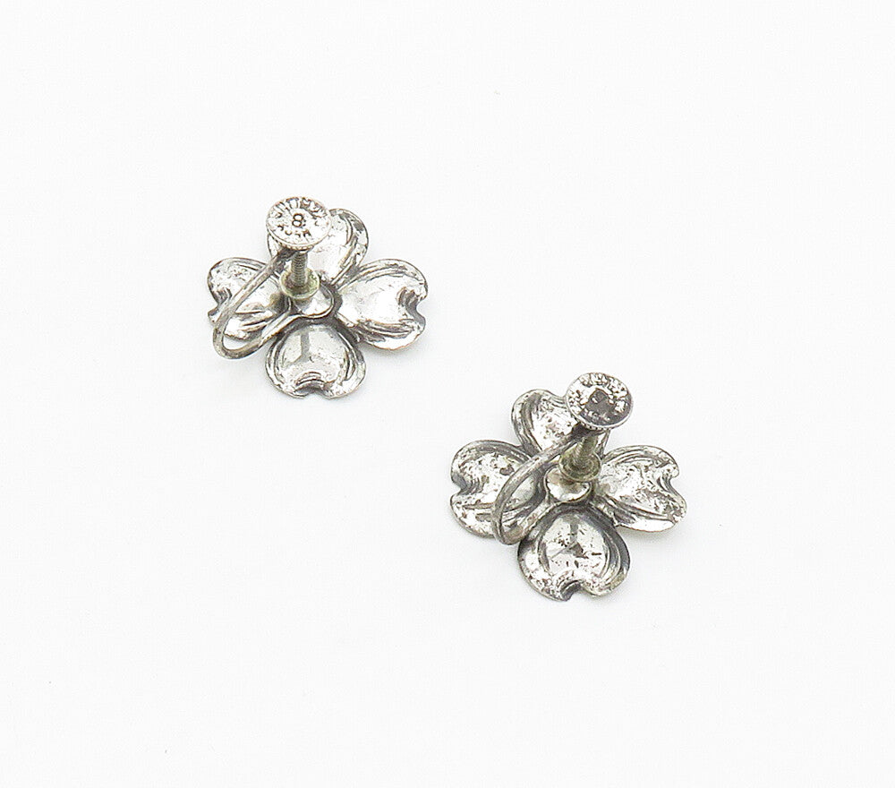 BEAU 925 Sterling Silver  Vintage Shiny Flower Non Pierce Earrings  EG7993
