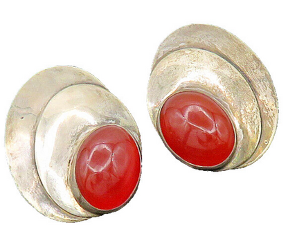 GFMW 925 Sterling Silver  Vintage Cabochon Carnelian Drop Earrings  EG10574