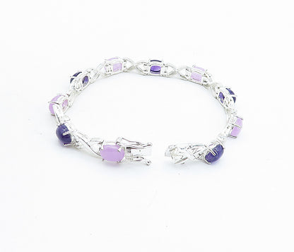 925 Sterling Silver  Cabochon Cut Amethyst Polished Chain Bracelet  BT3096