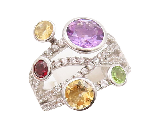 925 Sterling Silver Vintage Ring Multi Color Topaz Cutout Bands  Sz 7.5  RG29522