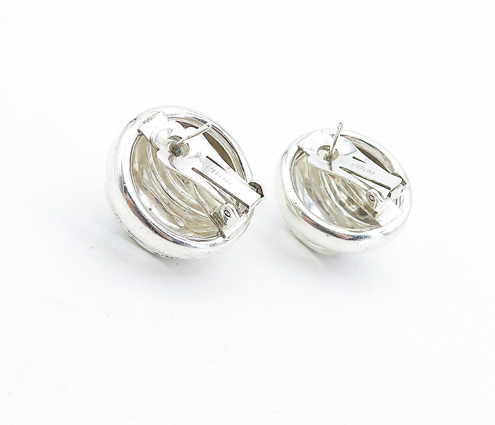 925 Sterling Silver  Vintage Polished Fluted Dome Non Pierce Earrings  EG2417