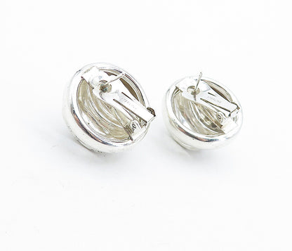 925 Sterling Silver  Vintage Polished Fluted Dome Non Pierce Earrings  EG2417