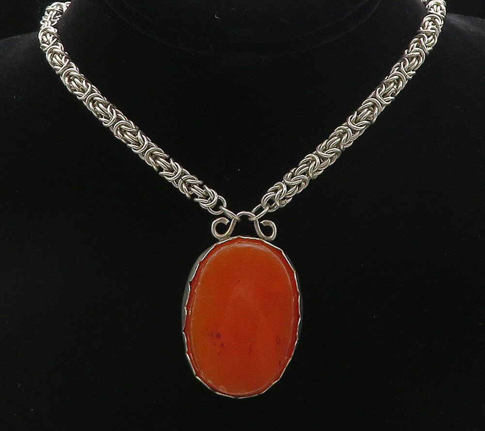 925 Sterling Silver Vintage Large Gemstone Byzantine Link Chain Necklace  NE1461