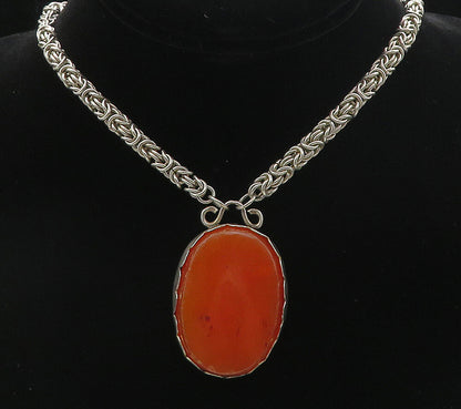 925 Sterling Silver Vintage Large Gemstone Byzantine Link Chain Necklace  NE1461
