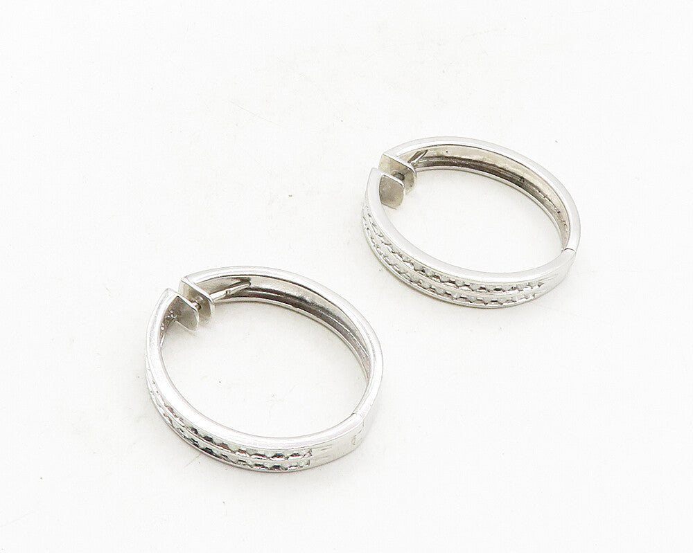 925 Sterling Silver  Shiny White Topaz Round Hinge Hoop Earrings  EG5050
