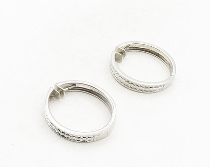 925 Sterling Silver  Shiny White Topaz Round Hinge Hoop Earrings  EG5050
