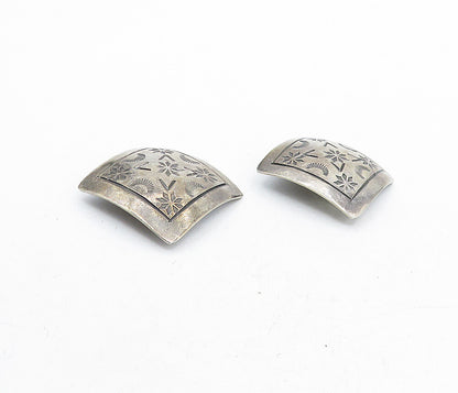 MEXICO 925 Sterling Silver  Vintage Floral Etched Non Pierce Earrings  EG2365