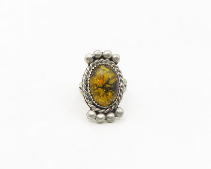DANIEL MARTINEZ NAVAJO 925 Silver  Vintage Amber Cocktail Ring Sz 7  RG17397