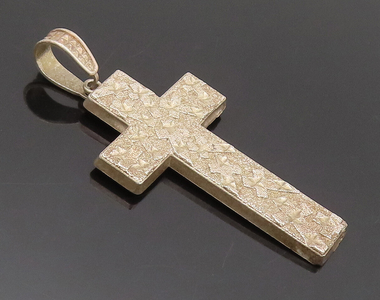 925 Sterling Silver Vintage Pendant Hammered Solid Religious Cross  PT22489