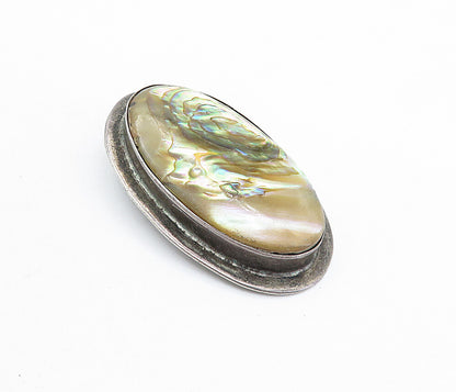 925 Sterling Silver Vintage Minimalist Abalone Shell Oval Pendant PT4606