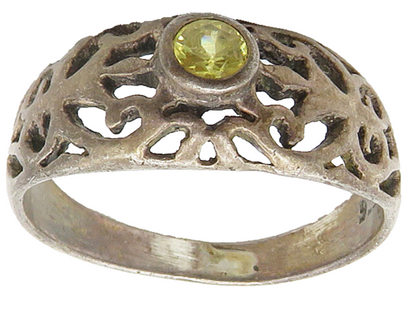 925 Sterling Silver  Vintage Yellow Topaz Cutout Dome Band Ring Sz 4.5 RG16386