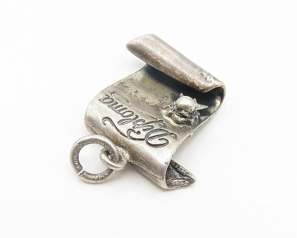 925 Sterling Silver  Vintage Oxidized Graduate's Diploma Drop Pendant  PT8934