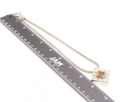 925 Sterling Silver  Vintage Citrine Swirl Shiny Wheat Chain Necklace  NE1885