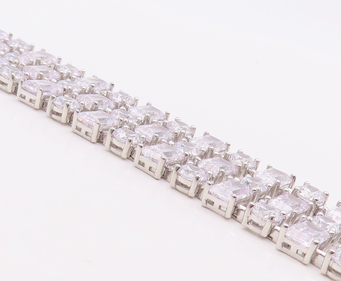 925 Sterling Silver Vintage Bracelet Multi Shape Linked Broad CZ Band  BT10875
