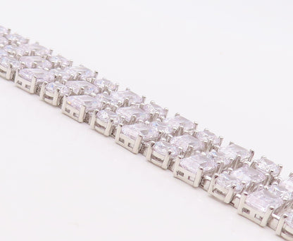 925 Sterling Silver Vintage Bracelet Multi Shape Linked Broad CZ Band  BT10875