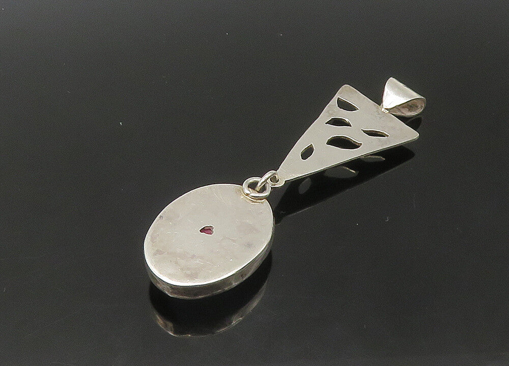 925 Sterling Silver   Vintage Cabochon Cut Agate Cutout Pendant  PT18282