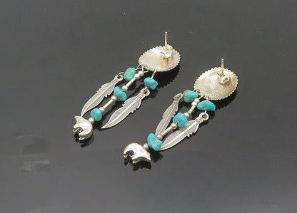 SOUTHWESTERN 925 Silver Vintage Turquoise Feather Dangle Earrings EG10447